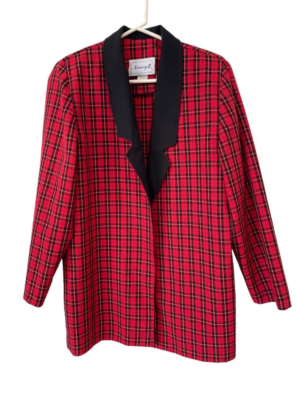 Vintage Nancy II Blazer Jacket Size 16 Plaid Open Front Red Christmas Holiday